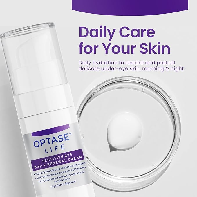 Optase LIFE Sensitive Eye Daily Renewal Cream - Hydrating Eye Cream for Skin Use Around Dry and Sensitive Eyes - Smooths Fine Lines, Preservative-Free, Eye Doctor and Dermatologist Approved - 15 ML