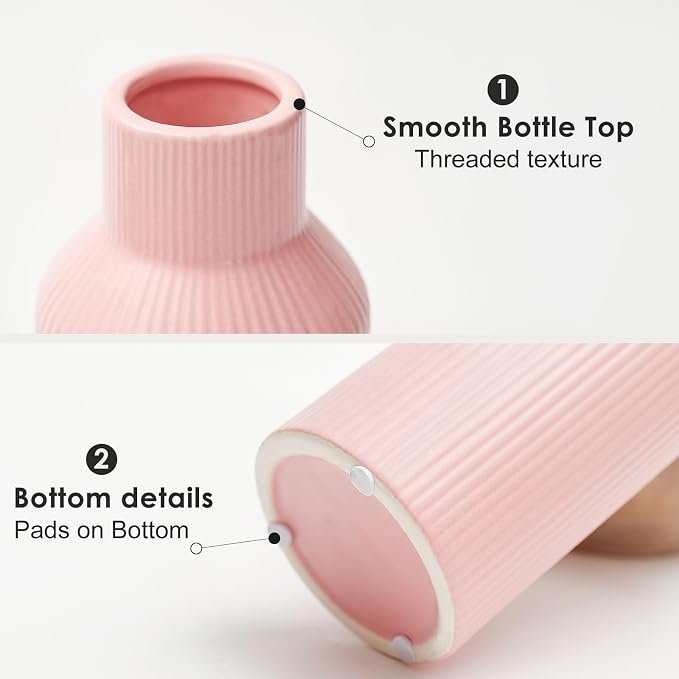 Bohemian Pink Ceramic Vase - for Pampas Grass, Mantel, Bookshelf, Entryway and Living Room Decor (Pink, 8in)