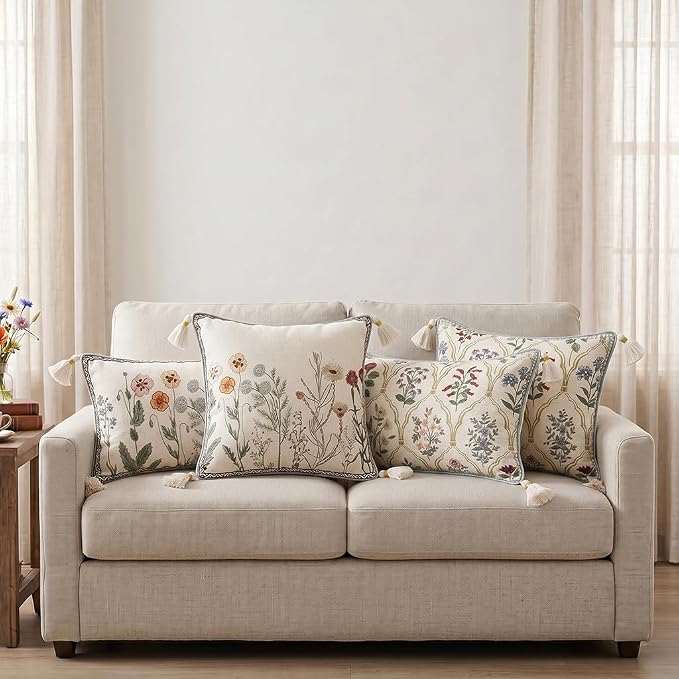 Designer Linen Throw Pillow Cover,Set of 2,28"x12"-Serenity D | French Elegant Rectangle Decor Pillow Cover,Concealed Zipper Design,Light Beige,Sofa,Bedroom,Living Room,Chairs