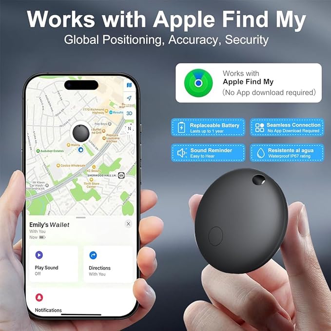 GPS Tracker for Vehicles No Monthly Fee (iOS Only) - 2 Pack | Mini Undetectable Car Tracker Device Compatible with Apple Find My for Kids, Pets, Keys