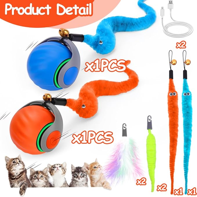 2PCS Interactive Cat Toy Ball, Rechargeable Cat Toys for Indoor Cats