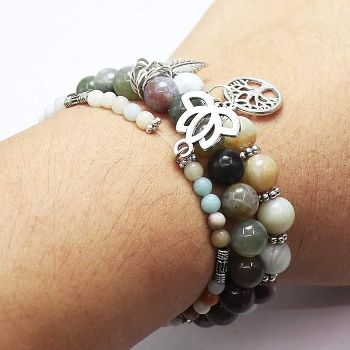 UEUC Tree of Life Yoga Healing Stone Bracelets,Multilayer Lotus Chakra Stone Reiki Bracelet Sets,Anxiety Crystal Natural Stone,for Women Stress Relief