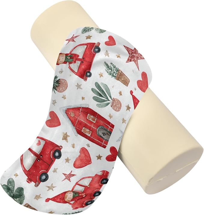 Watercolor Christmas Elves Stars White Neck Roll Pillow Bolster Round Health Memory Foam Long Cervical Cylinder Pillows with Removable Washable Cover for Body Bed Legs Back Yoga