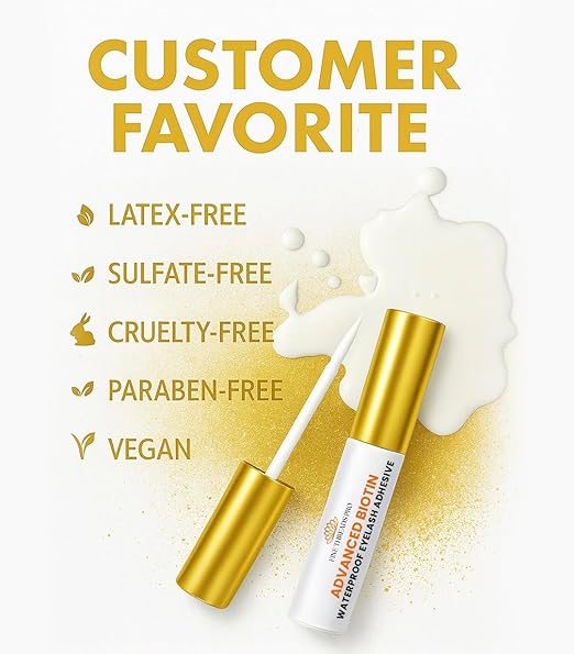 2 in 1 Clear Lash Glue with Lash Growth BIOTIN; Sensitive Eyes; Strong Hold Easy Brush On for False Eyelash Extensions, Strip Lashes, Mink, Wispy, Latex Free, No Parabens; Waterproof