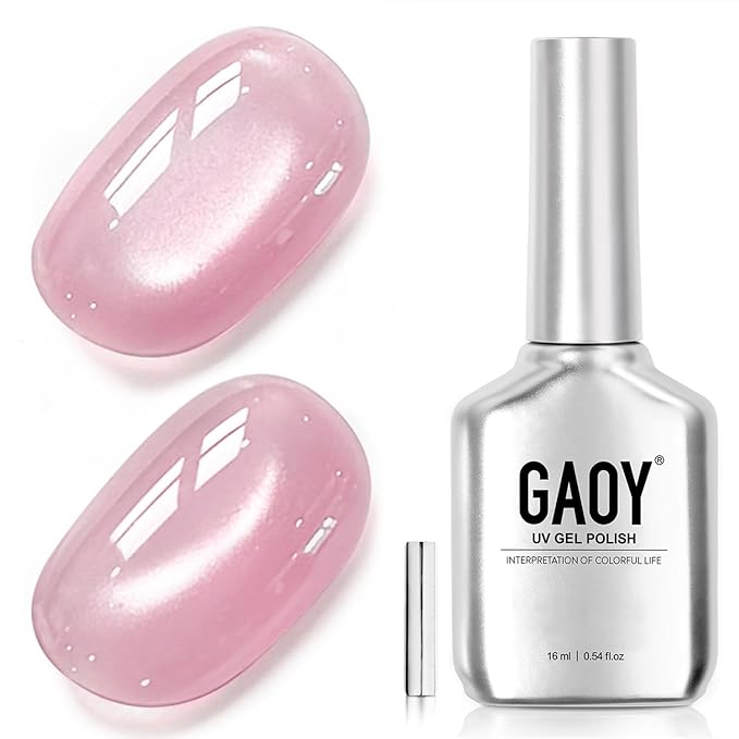 GAOY Pink Glassy Cat Eye Gel Nail Polish, 16ml Holographic Gel Polish with Magnet, Reflective Translucent UV Light Cure, 4375 Pink Jelly
