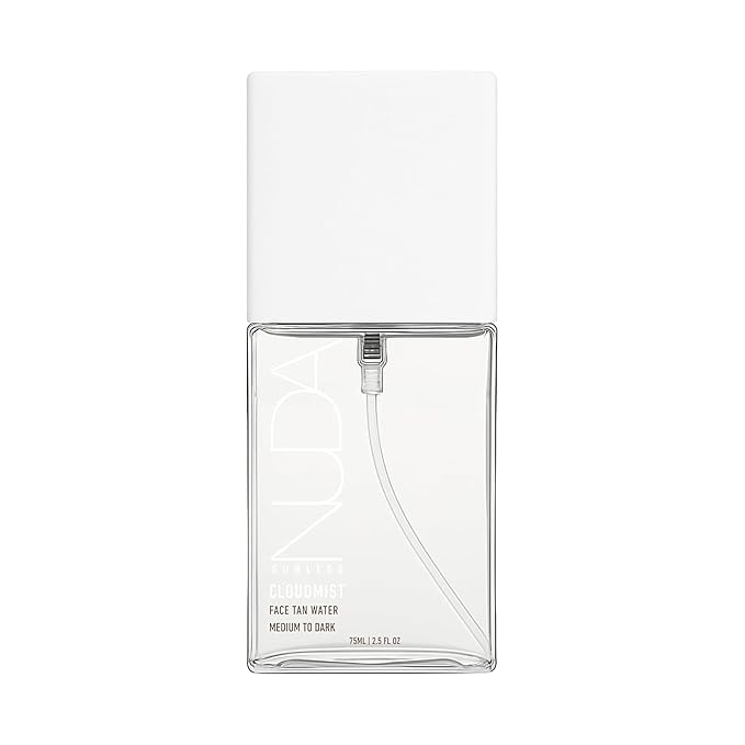 Nuda CloudMist, Medium to Dark | Lightweight Hydrating Face Tan Mist | Made with Aloe Vera and White Tea Extract | Buildable Clear Water Spray Self Tanning Solution, Cruelty Free, (75 mL)