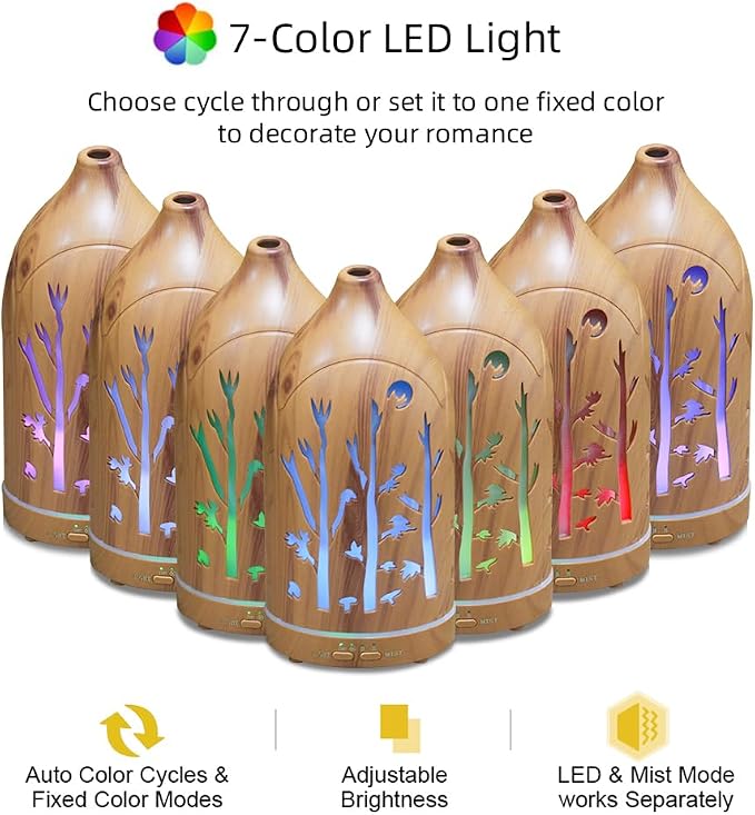 3 Essential Oil Diffuser Set,7.1''x3.5''Aromatherapy Office Diffuser | 200ml Desk Humidifiers for Small Space with 7 LED Colors Night Lights,Auto-off for Home Decor Gift (Tree)