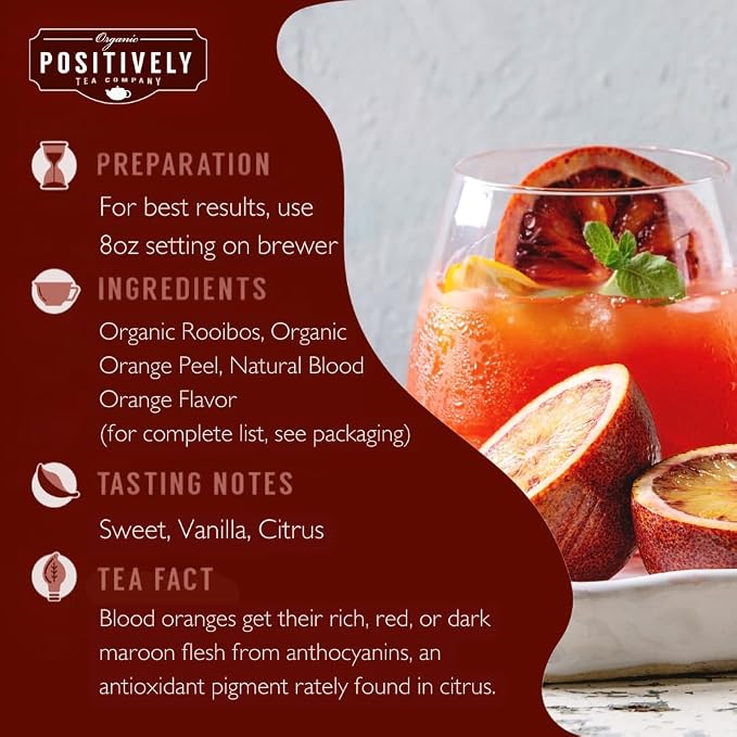 Organic Positively Tea Company, Blood Orange Vanilla Rooibos Tea, K-Cup Compatible, 96 Pods