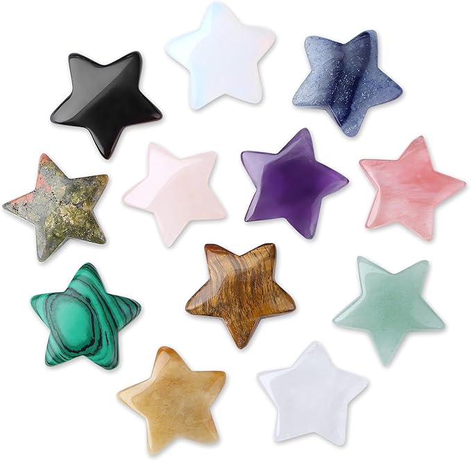 DUQGUHO Star Crystals and Healing Stones 1 inch Star Crystal Ornaments Set Energy Balancing Gemstones Meditation Polished Stone Christmas Ornaments Crystal Gifts for Women 12PCS