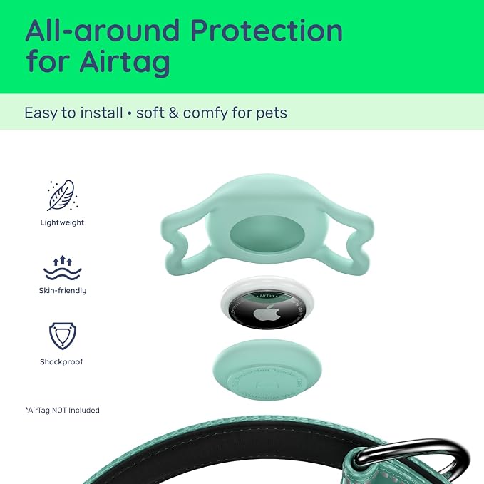 Premium Airtag Dog Collar，with IP68 Waterproof AirTag Holder,Green,M | Soft,Breathable,Nylon Padded,Reflective,Ultra-Durable Buckle,Adjustable,Comfortable for Small Medium Large Dogs