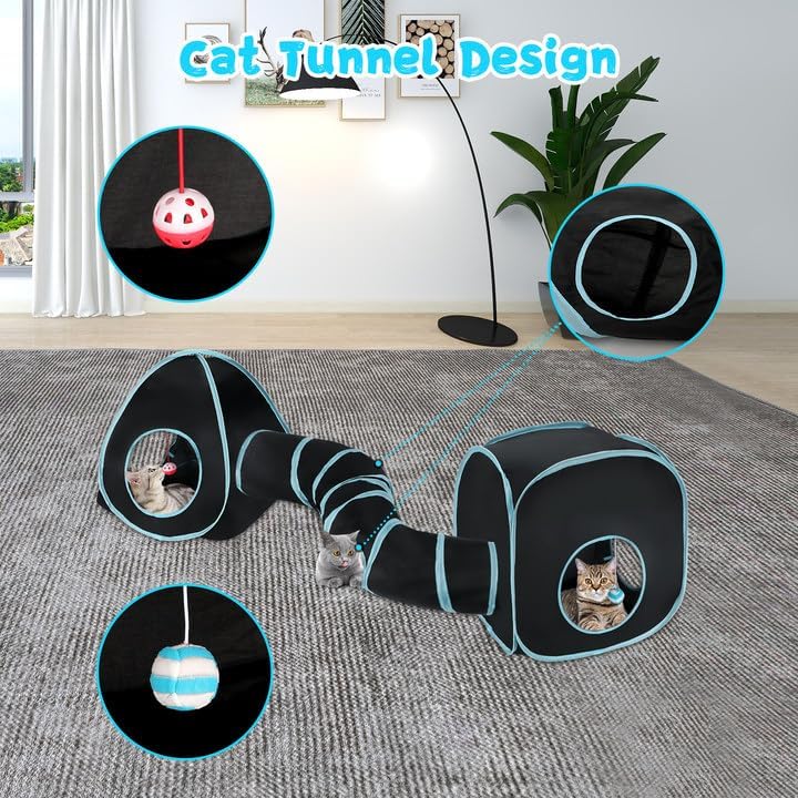 Rypet Cat Toy Tunnel and Cubes Bundle, Play Tubes for Indoor Cats, Black