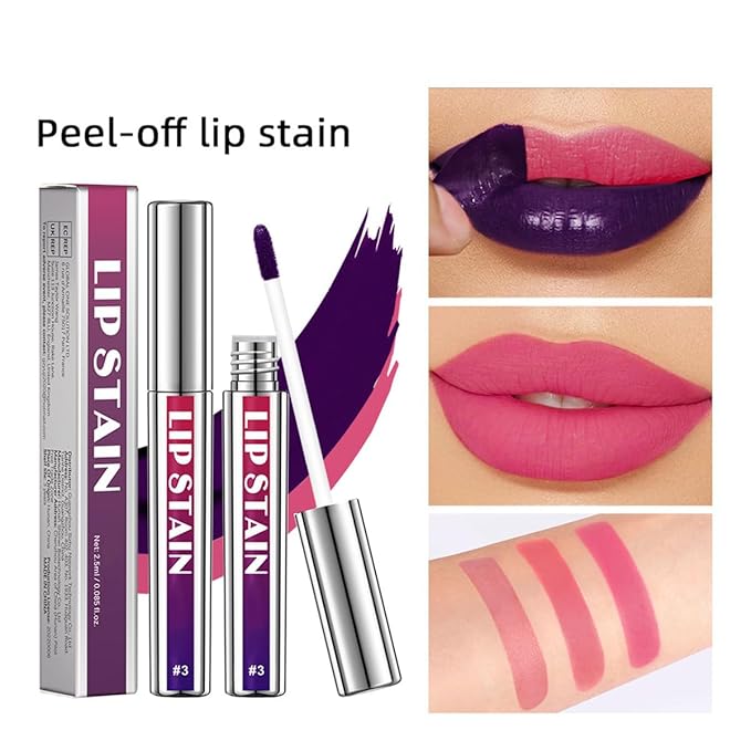 3PCS Peel Off Lip Lipstick Set,Peel Off Lip Liner Stain,Long Lasting and Waterproof Peel Off Lip Stain,Highly Pigmented,Matte Finsh,Detachable Lip Pencil Liner Lipstick