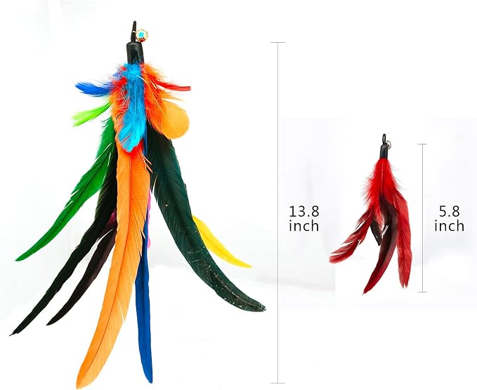 miwoowim 6PCS Cat Wand Toy Refills: 2 Extra-Large & 4 Standard Feathers | Handcrafted Da Bird feathers with bells for allure. Non-toxic, durable, and compatible with most standard teaser wand toys