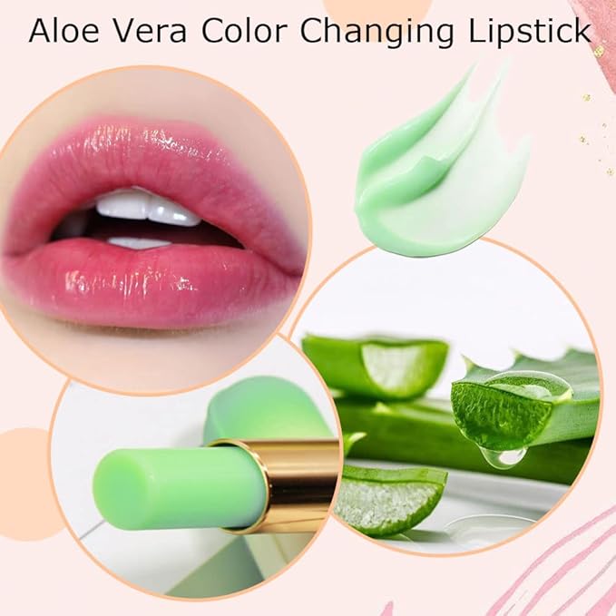 BINGBRUSH 2 Pcs Aloe Color Changing Lipstick Queen,PH Mood Long Lasting Labiales Lip Gloss Lip Balm Tinted Magic Lip Stain Makeup Lipstick Set for Women