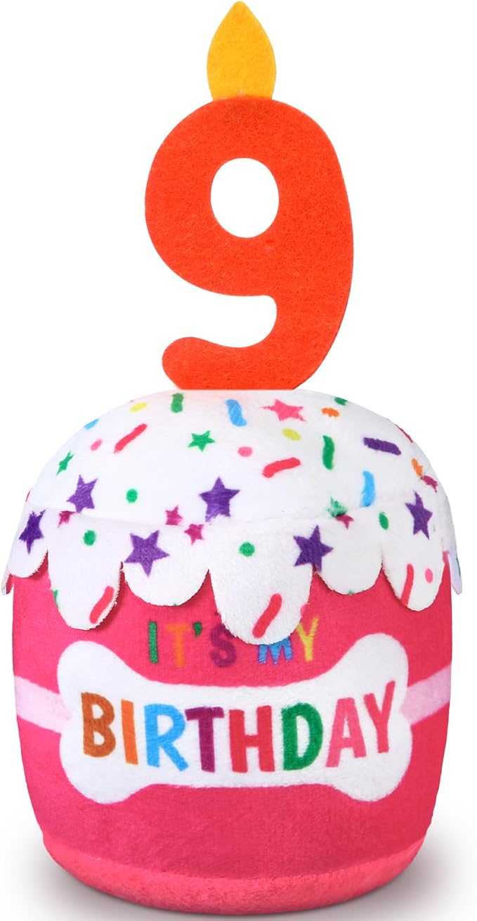 Dansydaisy Dog Birthday Cake Toy Squeaky Plush Gift,9th,Pink