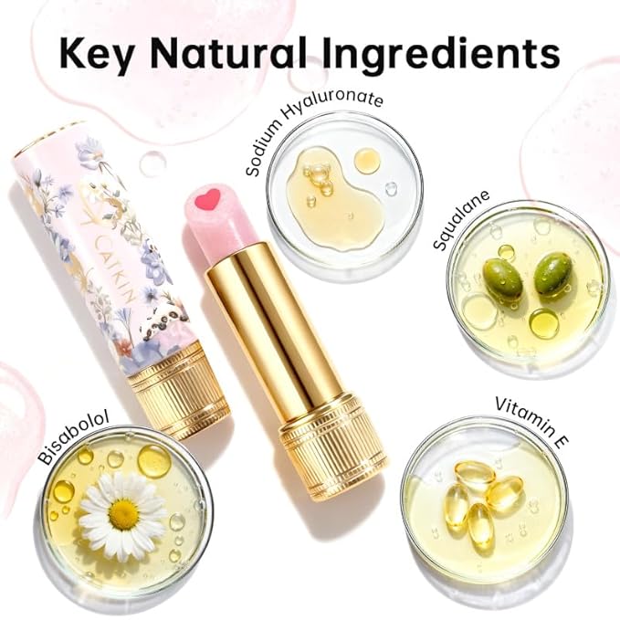 Tinted Lip Balm with Colorful Serum Core, CATKIN Cute 2-in-1 Lip Balm Gloss, Moisturizing with Jojoba Oil Hyaluronic acid, Citrus Tea Flavor, Trendy Lip Care 2pcs (01+02)