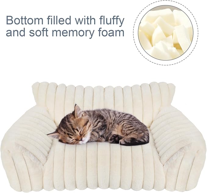 Dog Beds for Small Dogs,Cat Dog Couch Bed for Indoor Cats, Dog Sofa,M,White | Dog Couch Bed with Removable Washable Cover,Cute Fluffy Pet Sofa Cat Couch Bed,Washable Dog Bed Medium Large Size Dog