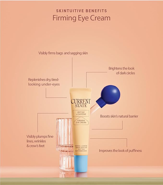 CURRENT STATE Peptide + Caffeine Eye Cream - Lightweight Dark Circles Under Eye Treatment - Brightening Under Eye Cream for Fine Lines, Sagginess, and Dryness with Coconut Water, .5 fl oz.