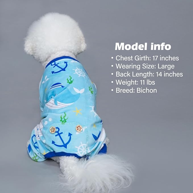 KYEESE Velvet Dog Pajamas for Small Dogs Soft Onesie Shirt, Whale | 4-Way Stretch, Lightweight & Breathable, Reduces Shedding, Gentle on Sensitive Skin, Recovery Support, Easy Potty Breaks