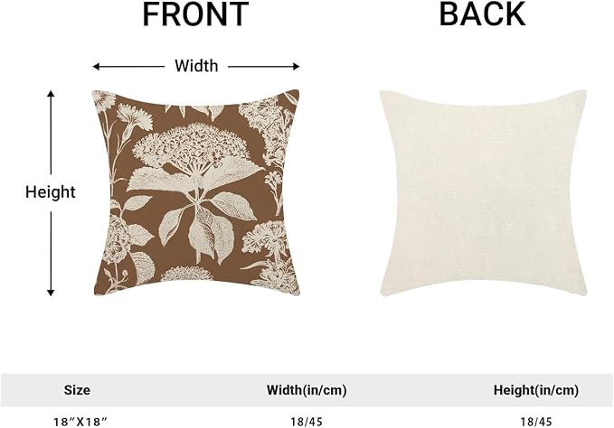 Floral Pillow Covers 18x18 Set of 2 Brown Beige Hydrangea Herbs Botanical Throw Pillow Cover Outdoor Decor Vintage Boho Flower Pillowcase Farmhouse Decorative Cushion Case for Home Couch Sofa
