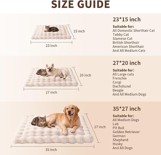 SOMAHE Plush Dog Bed Mat, Machine Washable, Large 35x27 Milky White | Machine Washable + Non-Slip Paw Bottom: plush dog mat stays fluffy and helps reduce sliding on indoor floors.