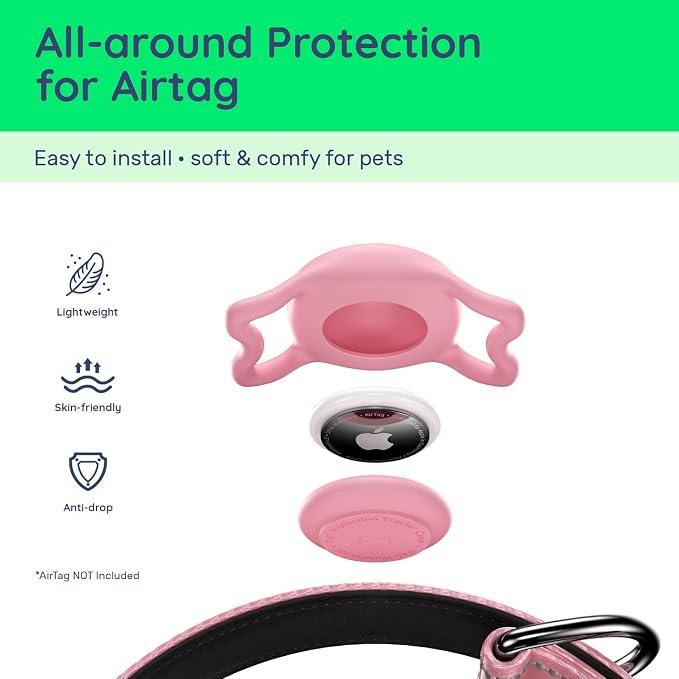 Premium Airtag Dog Collar，with IP68 Waterproof AirTag Holder,Pink,XL | Soft,Breathable,Nylon Padded,Reflective,Ultra-Durable Buckle,Adjustable,Comfortable for Small Medium Large Dogs