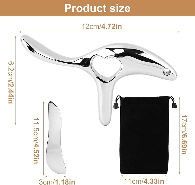 Metal Massage kit, Trigger Point Massage Tool + Gua Sha Muscle Scraper for Deep Tissue Massager, Lymphatic Drainage Massager Fascia Release Tools for Neck, Shoulder, Back, Face(Silver)