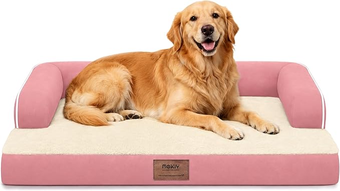 Orthopedic Washable Dog Bed with Bolster for Medium to Large Dogs | Pillow Support for Neck Relief, Egg Crate Foam, Waterproof Liner, Anti-Slip Bottom, Removable Bolster Cover, 36 x 27 Inch