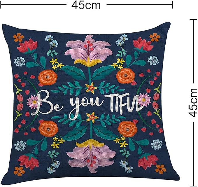 Littlefa Inspiring Gifts Colour Retro Flower Throw Pillow Cover Retro Flower Cushion Cover Decorative Pillowcase Living Room Bedroom Decor for Girls Friends Daughter Niece Women - Be You Tiful