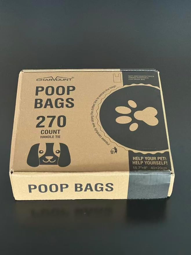 Charmount 270 Counts Unscented Dog Poop Bags Rolls with Handles | 16"x8"Extra Thick Pet Waste Bag, Leak Proof and Easy Tie, Cat Litter Bags, Pink