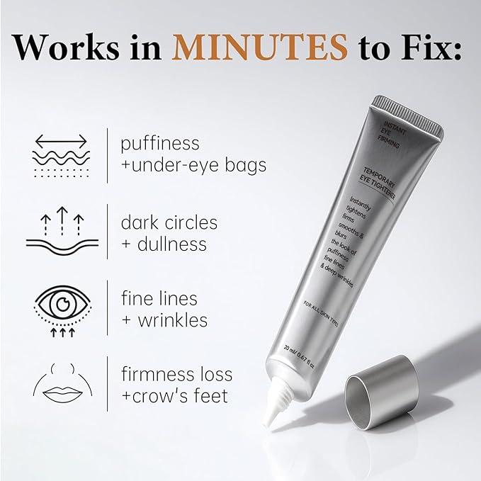 Instant Eye Tightener, Instant Firming Temporary Eye Tightener with Brush Free, Eye Cream for Under Eye Bags, Fine Lines, Wrinkles & Puffiness, Easy-Wear for All Skin Types, 0.67 Fl.Oz & 2 Pack
