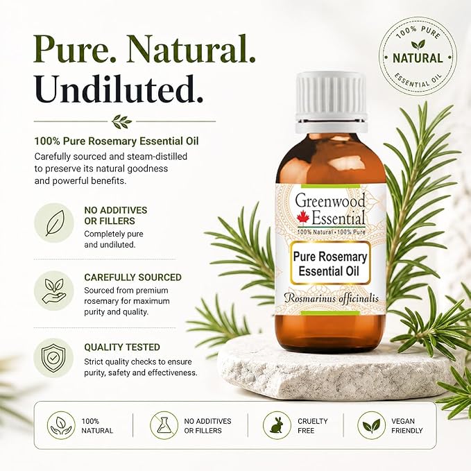 Greenwood Essential Pure Rosemary Essential Oil (Rosmarinus officinalis) Steam Distilled 5ml (0.16 oz)