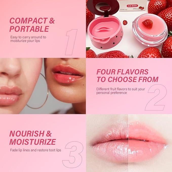 4 Packs Fruit Lip Balm, Moisturizing & Smoothing Lip, Hydrate Repair Prevent Dry Cracked Lip Sleeping Lip Mask, Effective Reduces Lip Lines Lip Care (4 Packs Fruit Lip Mask)
