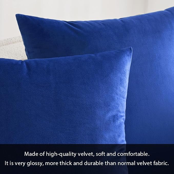 MIULEE Velvet Throw Pillow Covers 20x20 Inch Pack of 2 Royal Blue | Soft Solid Decorative Pillow Covers, Modern Luxury Home Decor, for Couch Chair Sofa Bedroom Livingroom