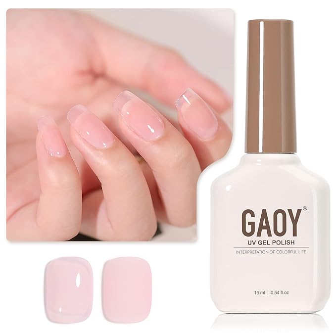 GAOY Sheer Hot Pink Gel Nail Polish, 16ml Jelly Milky Pink Translucent Color 1353 UV Light Cure Gel Polish for Nail Art DIY Manicure and Pedicure at Home