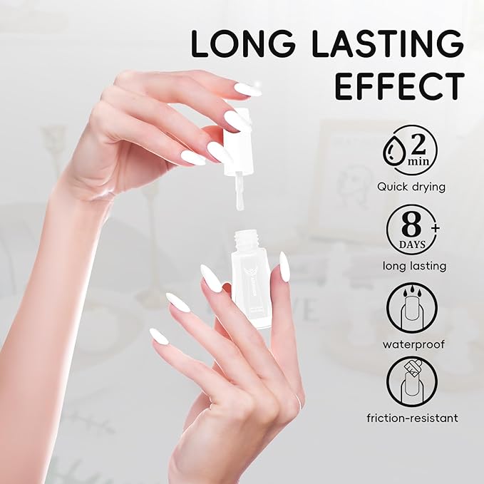 Milky White Nail Polish, Quick Dry White Nail Polish, Non-Gel, Streak Free, Long- Last Fingernail Polish for Nail Manicure Salon DIY Nail Art, 0.35 Fl Oz