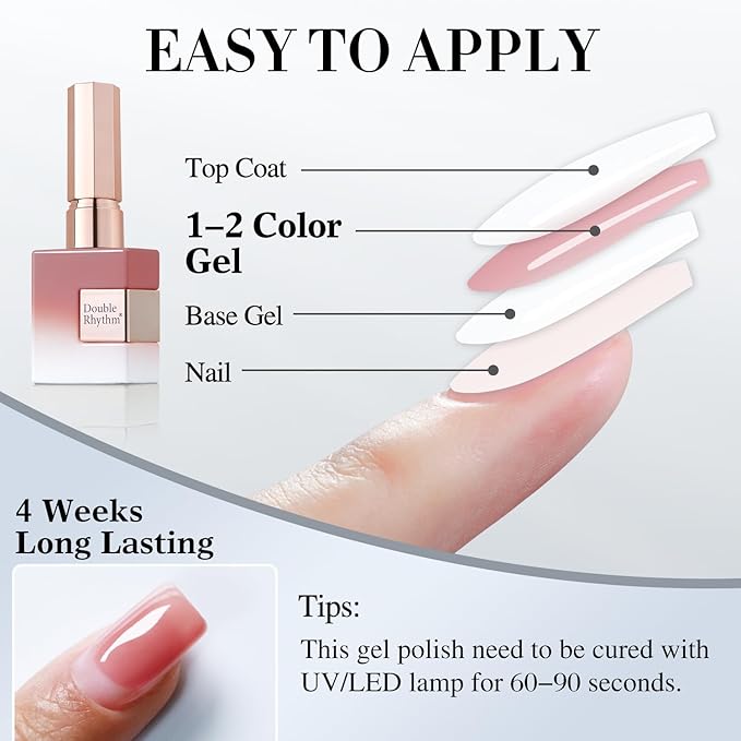 Double Rhythm Gel Polish Translucent Sheer Neutral Natural Light Milky Same Color Same Bottle 15ML Jelly Polish Art DIY at Home (Light Pink Purple-A1373)