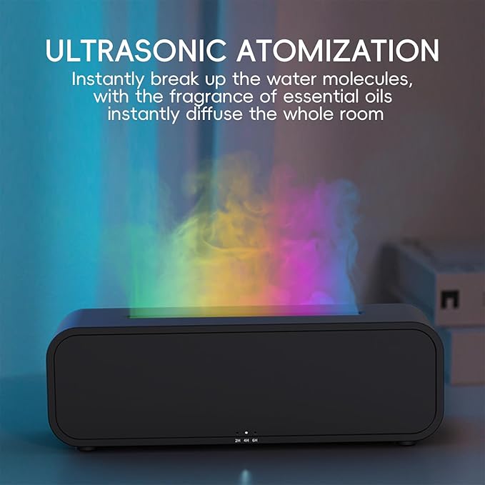 YALEDI Essential Oil Diffuser, Flame Fire Oil Diffuser, 250ml Cool Mist Aromatherapy Humidifier, Scent Aroma Diffuser with 7 Colors Light, Remote Control, Timer & Auto-Off for Home Room (White)