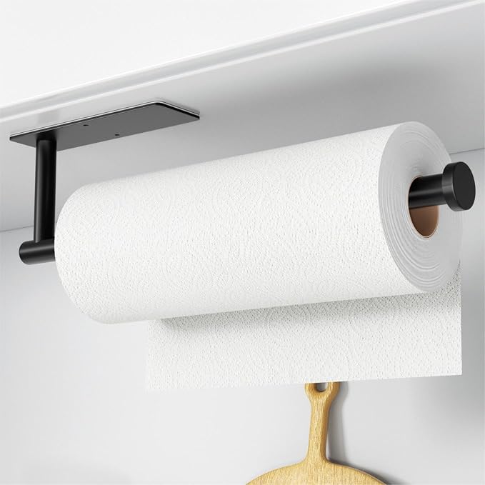 Paper Towel Holder,Self-Adhesive or Drilling， Matte Black, 1 Pack | SUS304 Stainless Steel,Kitchen Roll Dispenser Under Cabinet，Wall Mounted Rack
