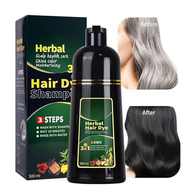 HUDABABY Dark Brown Hair Dye Shampoo 3 in 1 Herbal Natural Dye Cover Gray, for Women/Men Hair Color for Grey Coverage (Dark Brown)