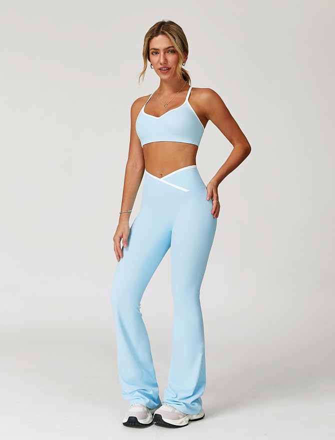 ABOCIW Workout Sets for Women 2 Piece Color Block Strappy Sports Bra High Waist Shorts Gym Yoga Pilates Outfits