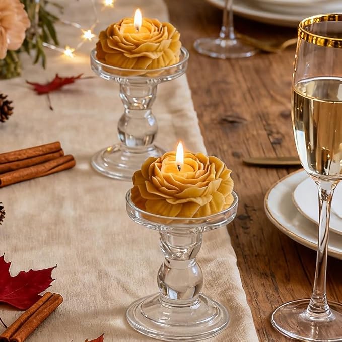 4 Pack Peony Flower Shaped Decorative Scented Candles, Floral Aromatherapy Decor for Wedding Bridal Shower, Dessert & Flower Cake Table, Birthday Gifts for Women Mom Wife (Mustard Yellow)