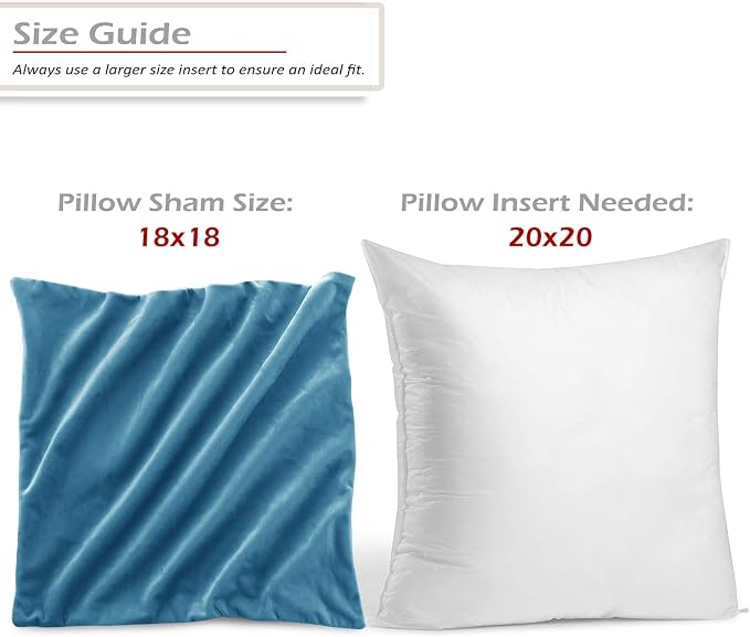 Throw Pillow Inserts Pack of 2 with Velvet Soft Solid Decorative Square Throw Pillow Covers Set for Sofa Couch Car Bedroom, 20X20 Throw Pillows Inserts with 18x18 Washable Cushion Covers, Blue Haven