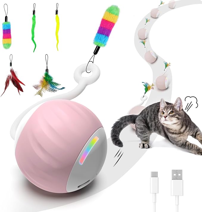 Upgraded 2.36 Inch Large Interactive Cat Toys Ball for Indoor Cats, Pink