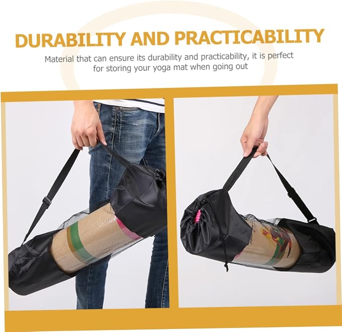 Kisangel Yoga Mat Carrying Bag Mesh Design with Adjustable Shoulder Strap Large Breathable Storage for 35.43X9.84 Inch Yoga Mats 2-Pack