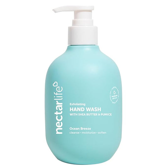 Nectar Life Exfoliating & Moisturizing Hand Wash, Volcanic Pumice for Hand Scrub, Shea Butter Softens Hands, Clean Vegan Ingredients. Ocean Breeze Scent