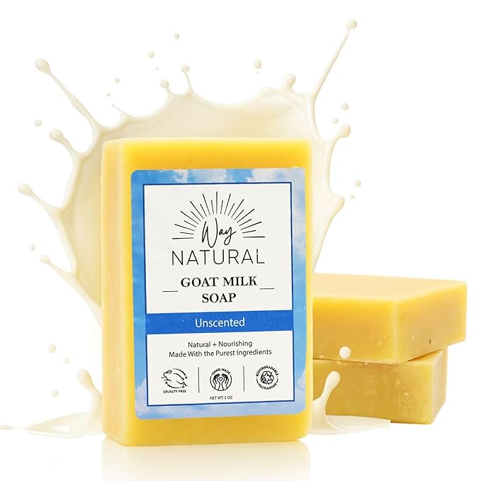 Goat Milk Soap Bar, Unscented (3 Pack) - Premium, Handmade w/Real Milk in USA - Hand & Body Goat Soap - Dry, Sensitive Skin, Gentle, No Dyes - (Large, 5oz)