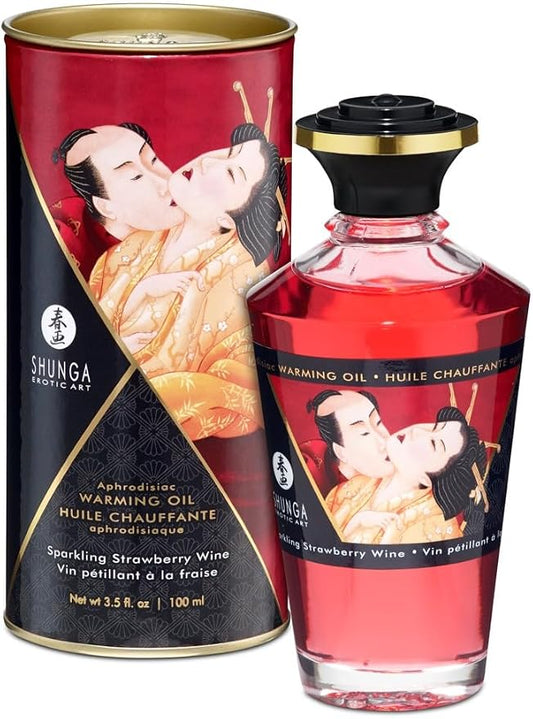 Shunga Warming Massage Oil, Strawberry, 3.5 Fluid Ounce