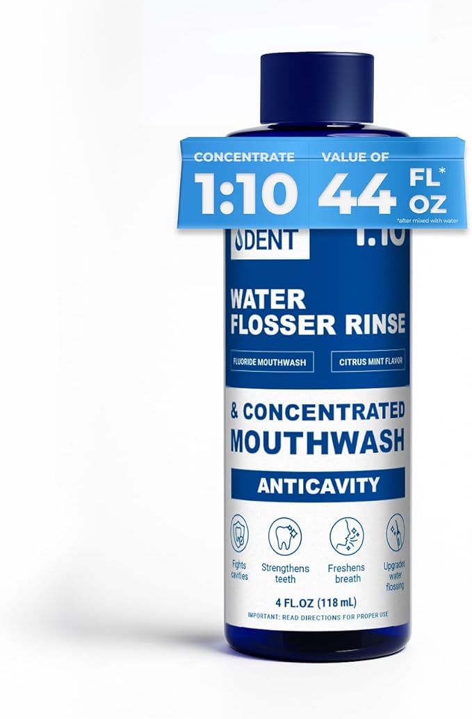 WATER DENT Fluoride Mouthwash and Water Flosser Аdditive | Add to Oral irrigator | Citrus Mint Flavor | Alcohol Free, Made in USA | Concentrated 1:10 = 44 fl.oz