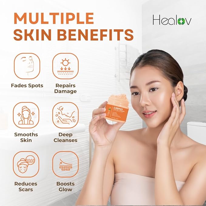 Healov Carrot Cream – Brightening Face & Body Cream for Dark Spots, Uneven Skin Tone & Dull Skin – Moisturizing Carrot Oil Lotion for Face, Underarms, Inner Thighs, Neck, Knees & Elbows